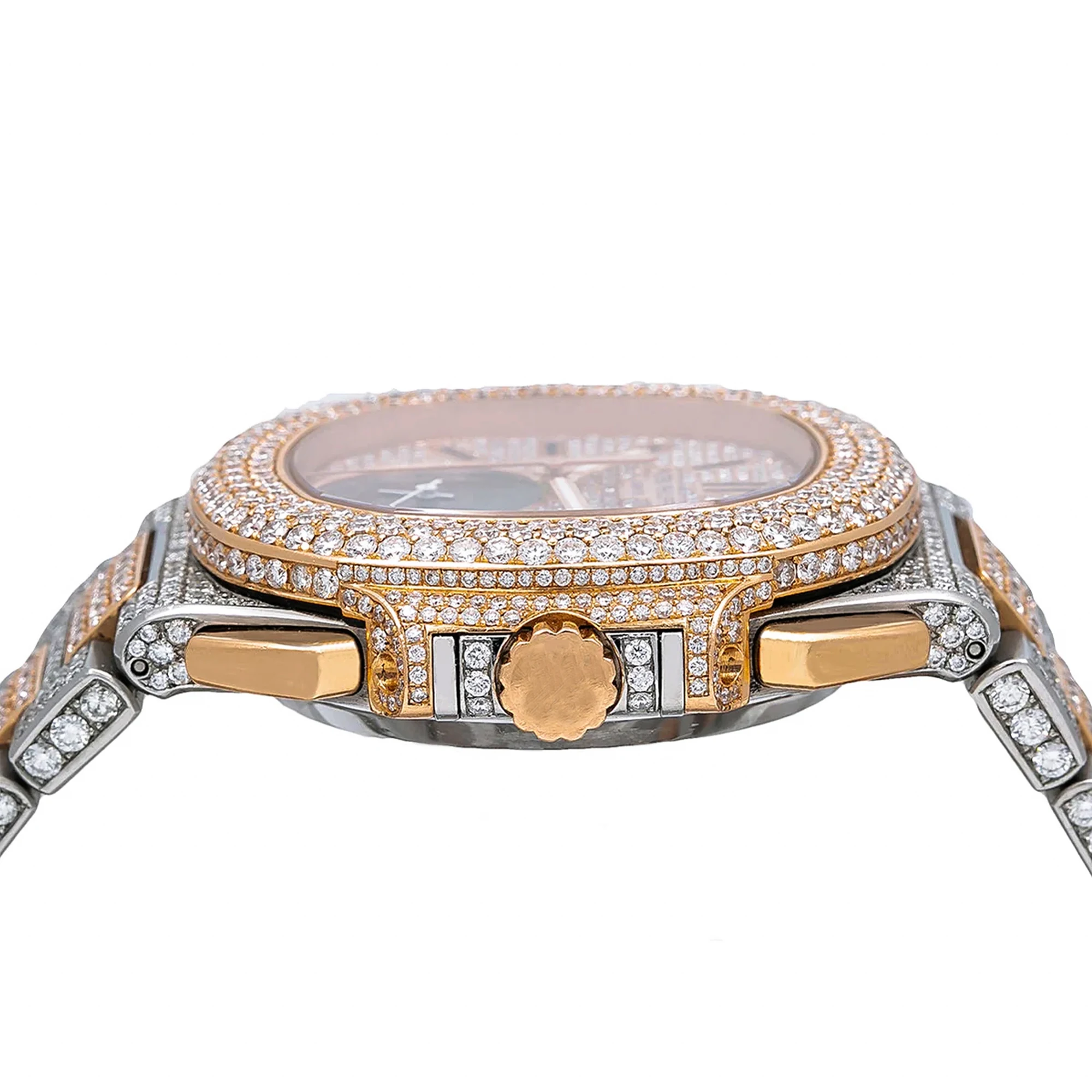 Hip Hop Diamond Watch Luxury Roman Dial Moissanite Stainless Steel Watch Iced Out In VVS Clarity