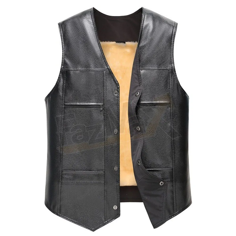2022 OEM Custom Men Leather Motorbike Vest Lightweight Good Quality Men Motorcycle Leather Vest