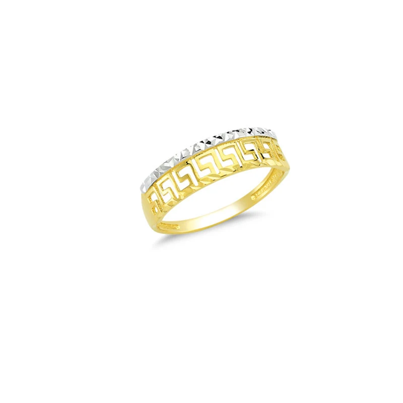 14K Solid Gold Rings Wedding Band Gold Ring for Women Lover Rings Greek Design Diamond Cut Two Tone 2 Gram Gold Jewellery