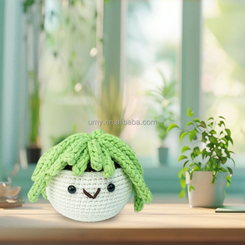 Mini Handmade Cactus Succulent Plant Pot Flowerpot Plush Toy Knitting Hand Diy Craft Starter Learn To Beginner Crochet Kit
