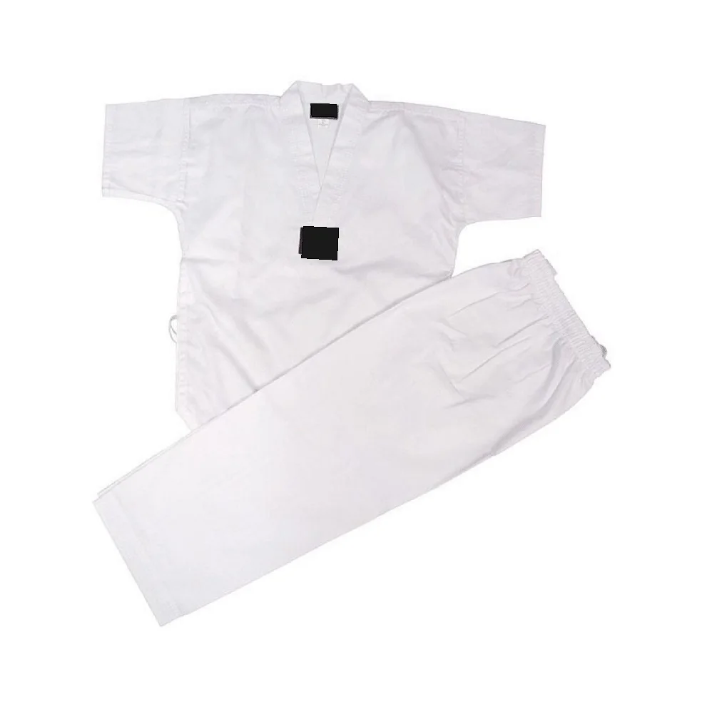 8oz Poly Cotton Summer (short-sleeve) White V Neck Taekwondo Uniform Dobok with Trouser for sales