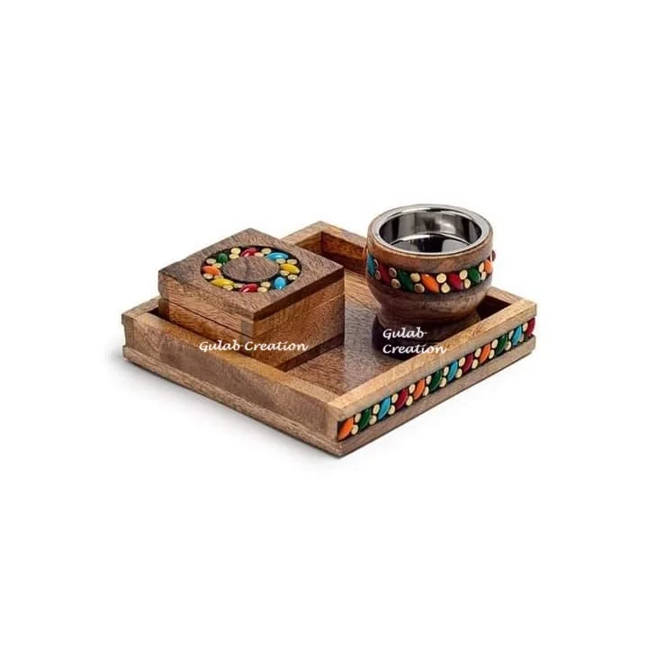 Square Tray Wood and Resin Incense burner set Bakhoor mubkhar Holder with golden lid home decor Incense burner