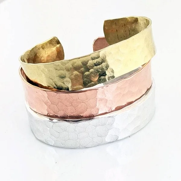 Custom Hammered Brass Bangle bracelet Worn Gold Silver Color Wide Copper Cuff Bangle Bracelet for Women