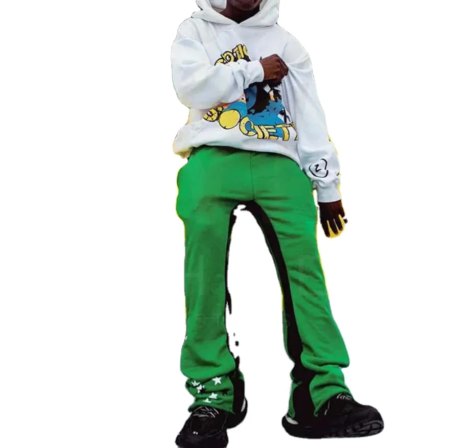 High Quality Mens Streetwear Stacked Sweatpants French Terry Elastic Waistband Men Flare Sweat Pants