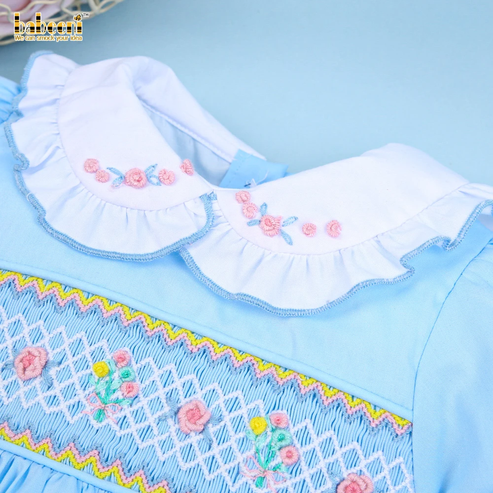 Rbrooch OEM ODM Kids Smocked Dresses Wholesale Manufacturer - BB2512 Brooch with White Floral Geometric 3D Children Summer Short