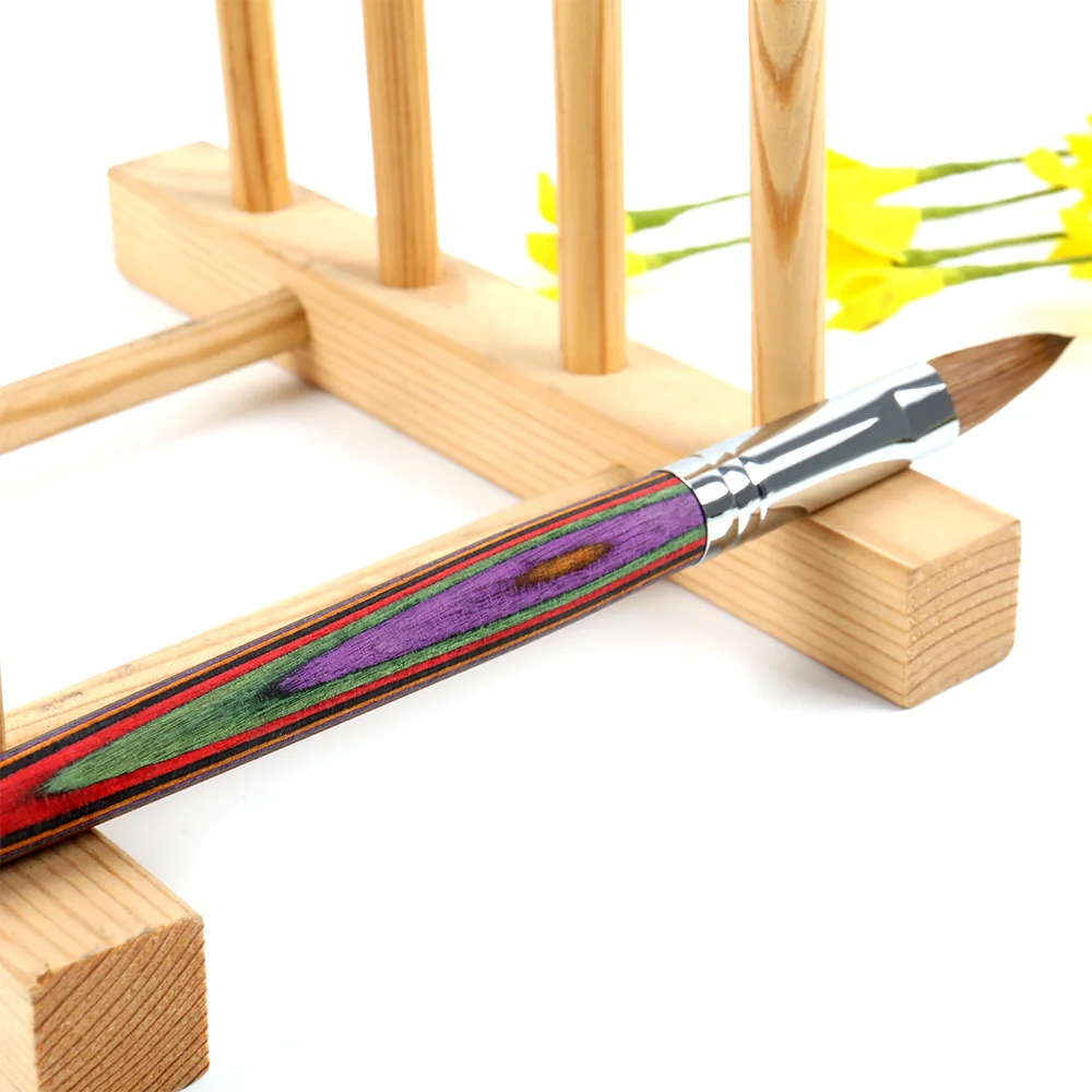 Customizable LOGO 100% Pure Kolinsky Wood Handle Colour Nail Art Brush Round Nail Art Carving Pen Acrylic Brush For Beginners