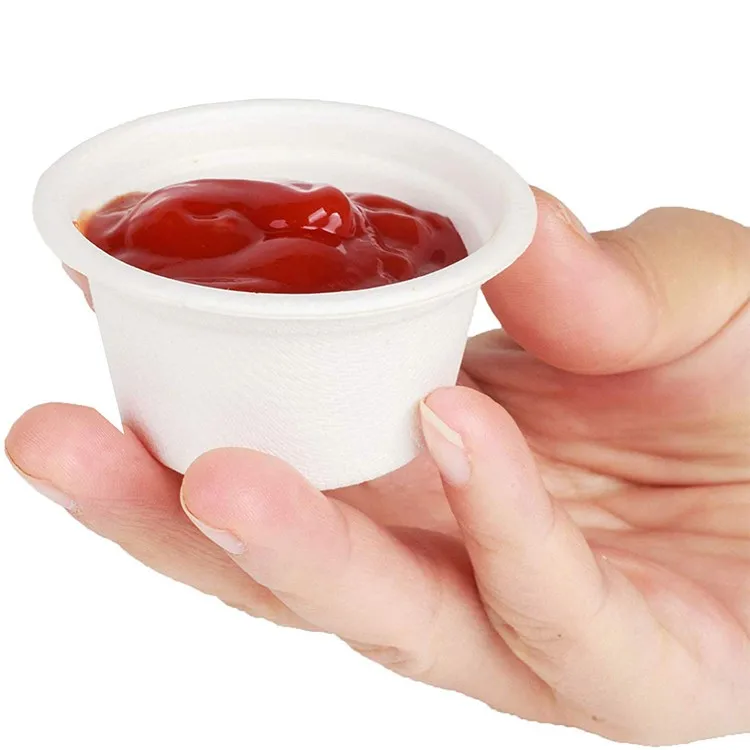 Wholesale Biodegradable Compostable Cups Disposable Sugarcane Bagasse Sauce Cups with Lids