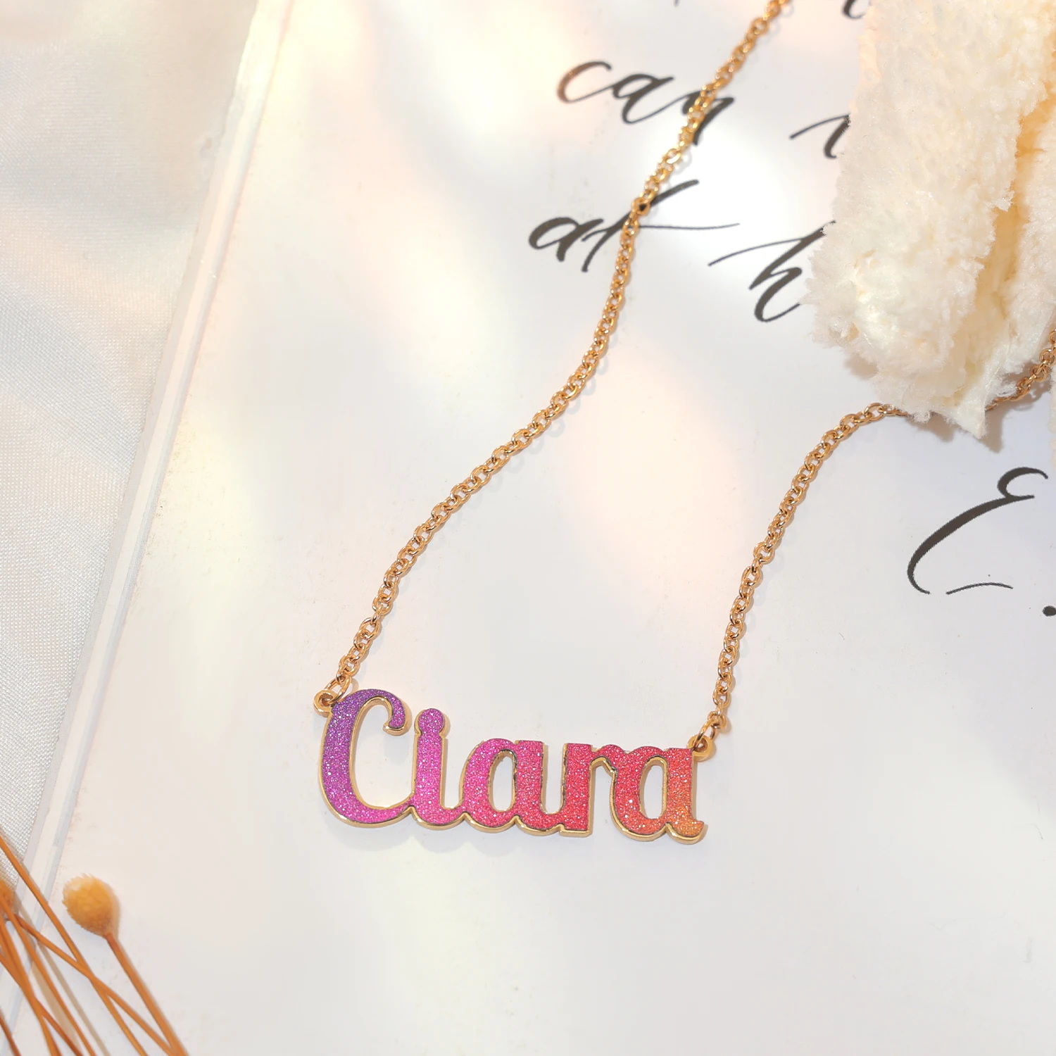 Wholesale name necklace Women Hip Hop Jewelry with beautiful colorful sticker 18K gold plated good gift for family