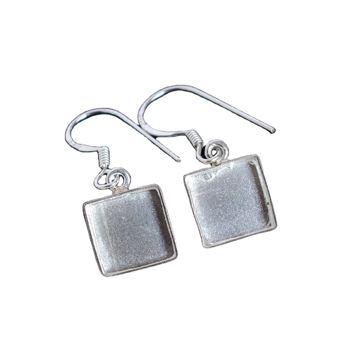 Finding Supplier 925 Sterling Silver Square Collet Mounting Bezel Dangle Earring DIY Collet Metal Casting For Earring Settings