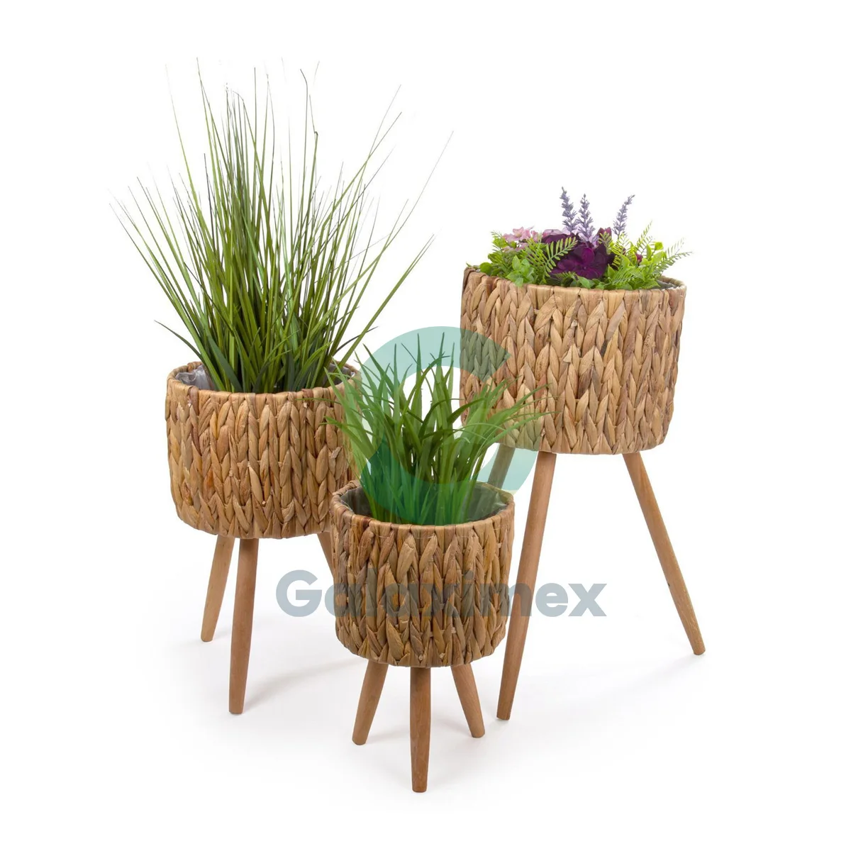 Set of 2 natural bamboo planter pots with removable legs for easy shipping apply for indoor or outdoor home garden