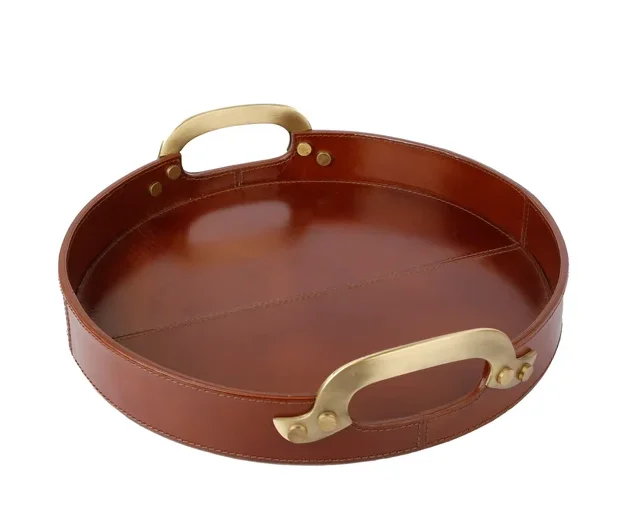 Leather custom valet round tray personalized new home gift office present and bar decor  anniversary gift for her for him