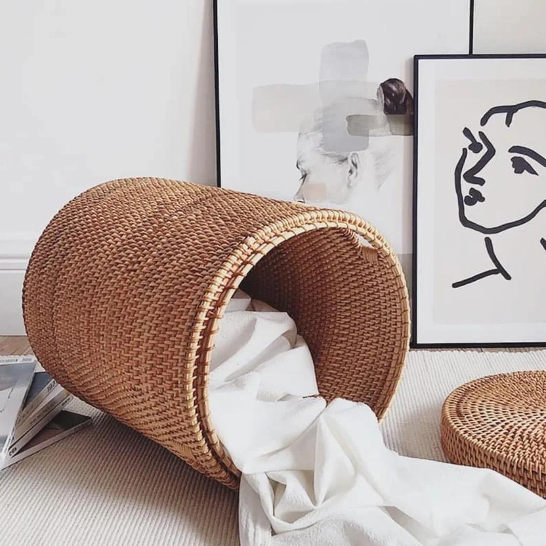 High Quality Vietnam-Made Rattan Laundry Basket Fabric Organizer for Clothes and Clothing Handicraft Rattan Bucket