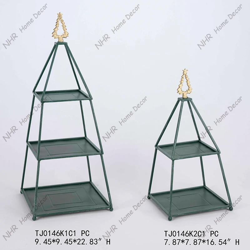 wholesale home decor items christmas cake decorations Handmade Painted christmas tree sering trays tiered tray decor set