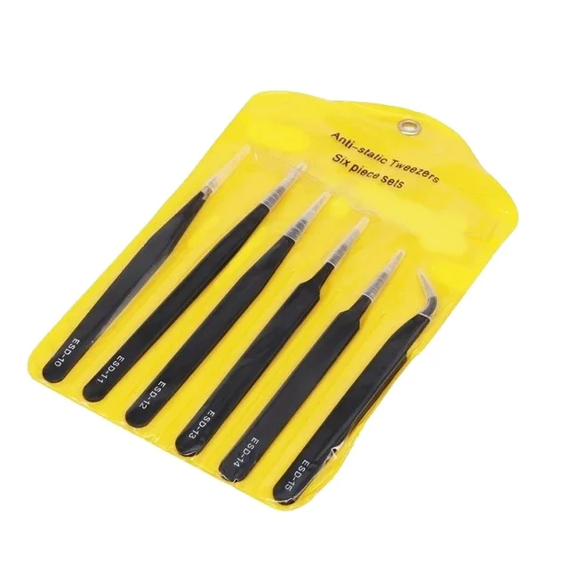 6 IN 1 Anti-static ESD 1.5mm Stainless Steel Tweezers Set   ESD-10 ESD-11 ESD-12 ESD-13 ESD-14 ESD-15