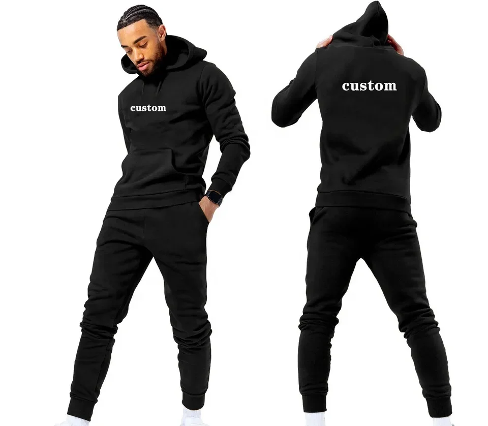 2023 Slim Custom Fashion Fitted Printed Black Gym Tracksuit for Men Sport Wear Sweat wear Two Pieces Blank Tracksuit Men