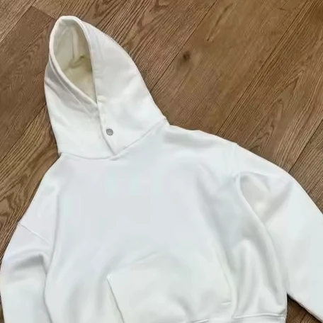 Heavyweight 450 GSM Boxy White Hoodies Wholesale 450gsm Fleece Cotton No String