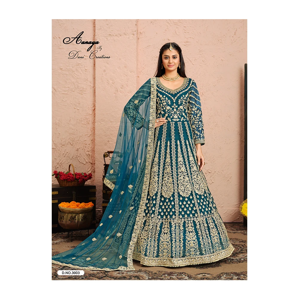 Latest Collection Traditional Indian Wedding Wear Embroidered Net Abaya Style Suit At Best Price