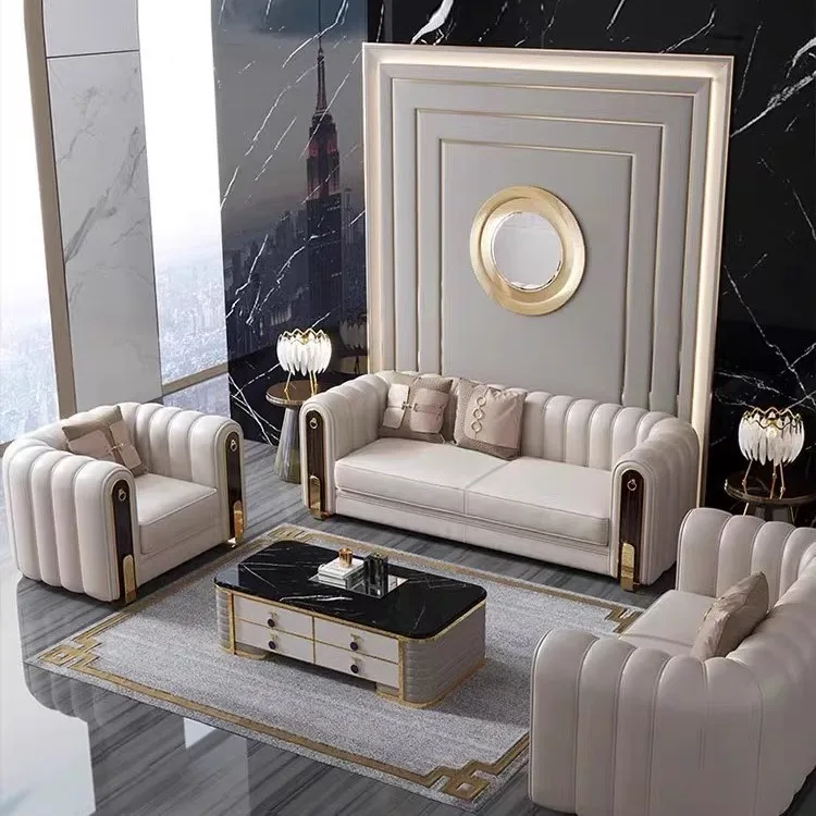 Premium Italian Leather Luxury  Sofa Set for Sophisticated Living Room Interiors Elegant Design Quality and Luxurious Comfort