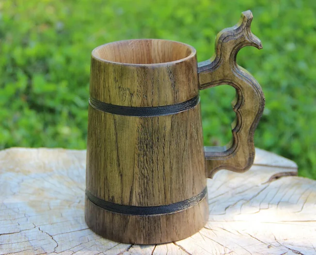 Handmade Eco-Friendly Mango Wood Beer Mug Dark Natural Wooden Tankard American Style Design for Camping Gift or Barrel Cup