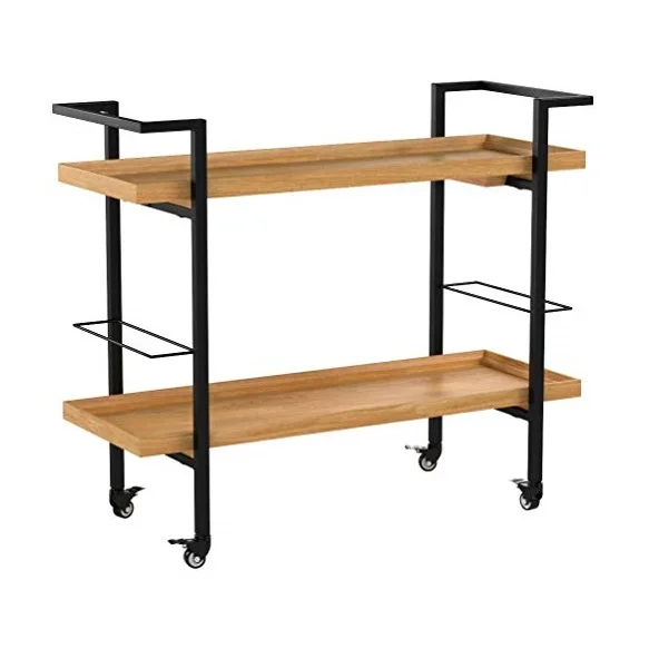 Wholesale Price Modern Style Bar Cart Top Quality Black & Brown Color Restaurant Villa Uses Beverage Trolley Handmade