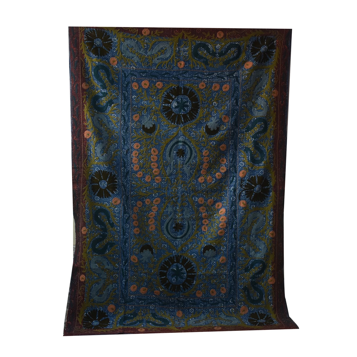 Best sale Indian twin size Indigo print Suzani embroidery reversible one of kind vintage sari kantha quilt, throw and blanket