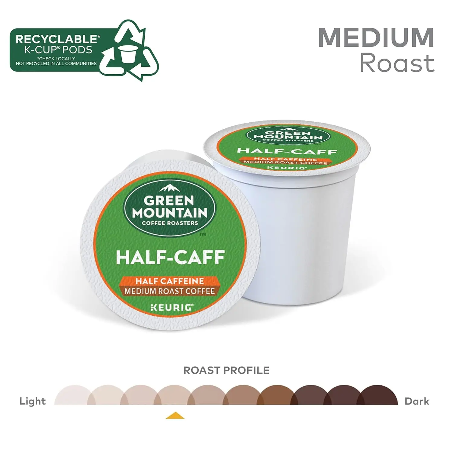 Half Caff Keurig Single-Serve K-Cup pods, Medium Roast Coffee, 72 Count (6 Packs of 12)