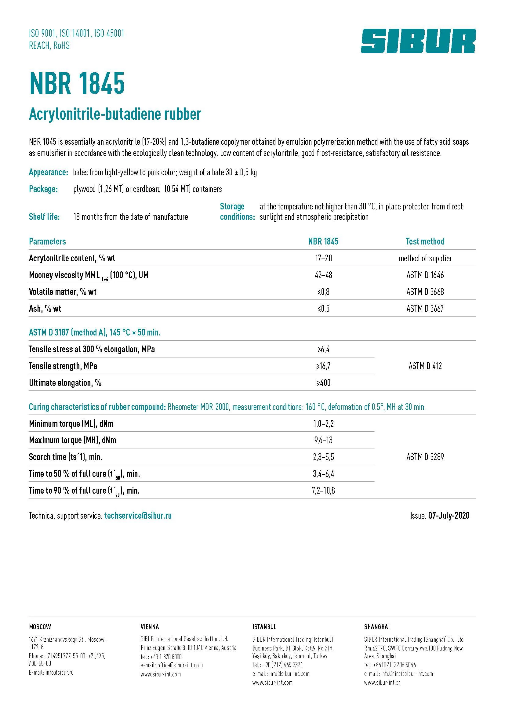 Acrylonitrile-butadiene NBR 1845 wholesale prices great quality rubber wholesale in bulk