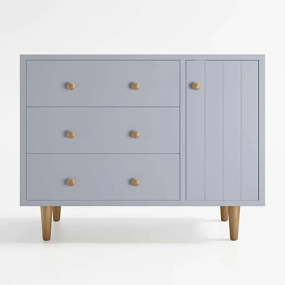 Solid Wood Dresser for Baby and Kids 3 Drawers Quality Storage Furniture for Bedroom and Workshop Blue Color