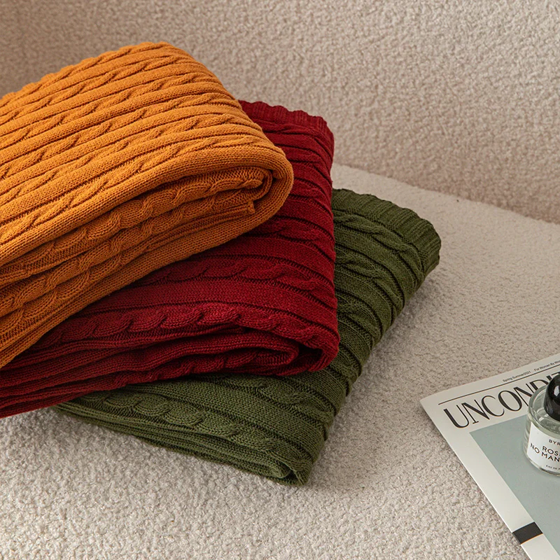 Soft 100% Cotton electric Knitted Blanket For Travel Sofa Cover Multicolor