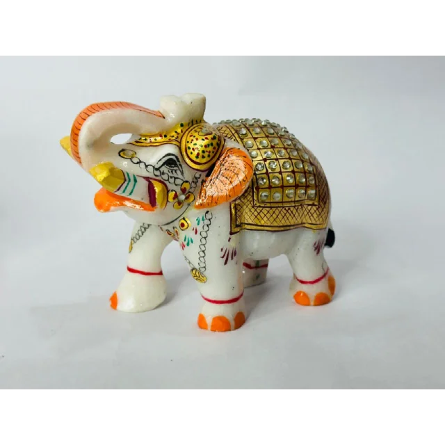 Handcrafted Marble Elephant Carving Religious Home Decor Animal Sculpture Gemstone India Figurine India Feng Shui Engraving