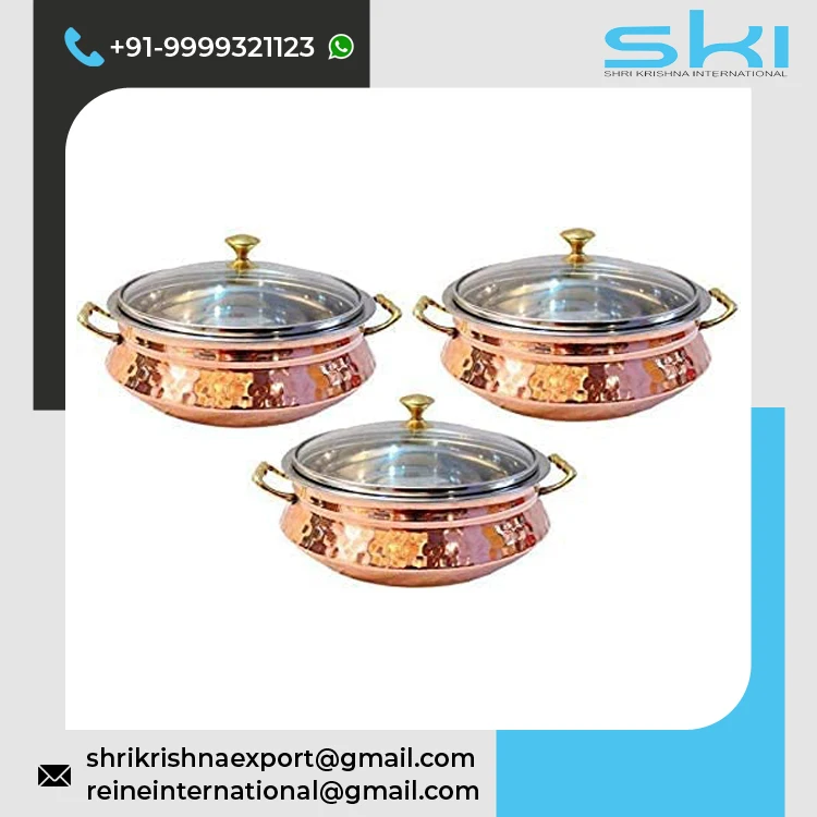 Traditional Design Style Serveware Stainless Steel Copper Tableware Serving Bowl Serving Pot Handi at Affordable Market Price
