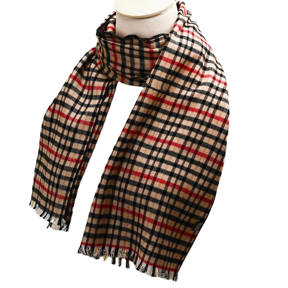 YiLi Fashion red color 100%  Viscose Scarves Cashmere Feel plaid Scarf with Tassel