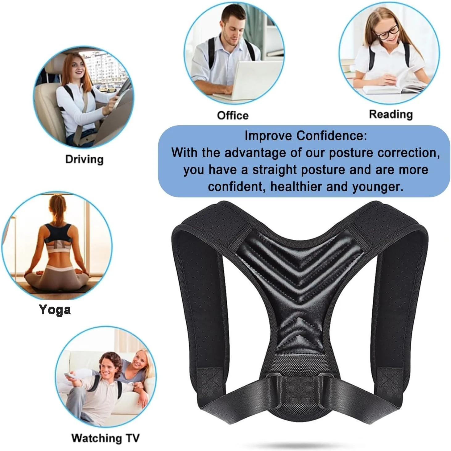 Posture Corrector for Women and Men, Vicorrect Adjustable Upper Back Brace for Clavicle Support