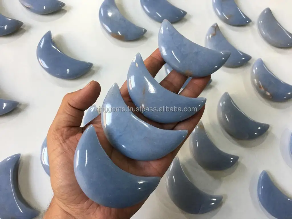 TOP SELLING WHOLESALE NATURAL CRYSTAL ANGELITE CRESCENT MOON SHAPE CRYSTAL CARVING FOR REIKI HEALING HOMEDECOR GIFT STONE