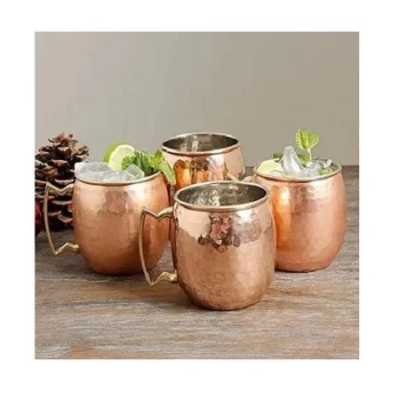 Admirable Design Serving Juice Water Mug Set Of 2 Copper Hammered Moscow Mule Mug With Brass Handle For Sale
