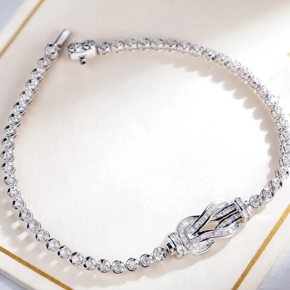 18K Solid Gold  VSS Natural full Diamond Rectangle Heart Link Charm Bracelet Women Exquisite Bling Wedding Bracelet for wome