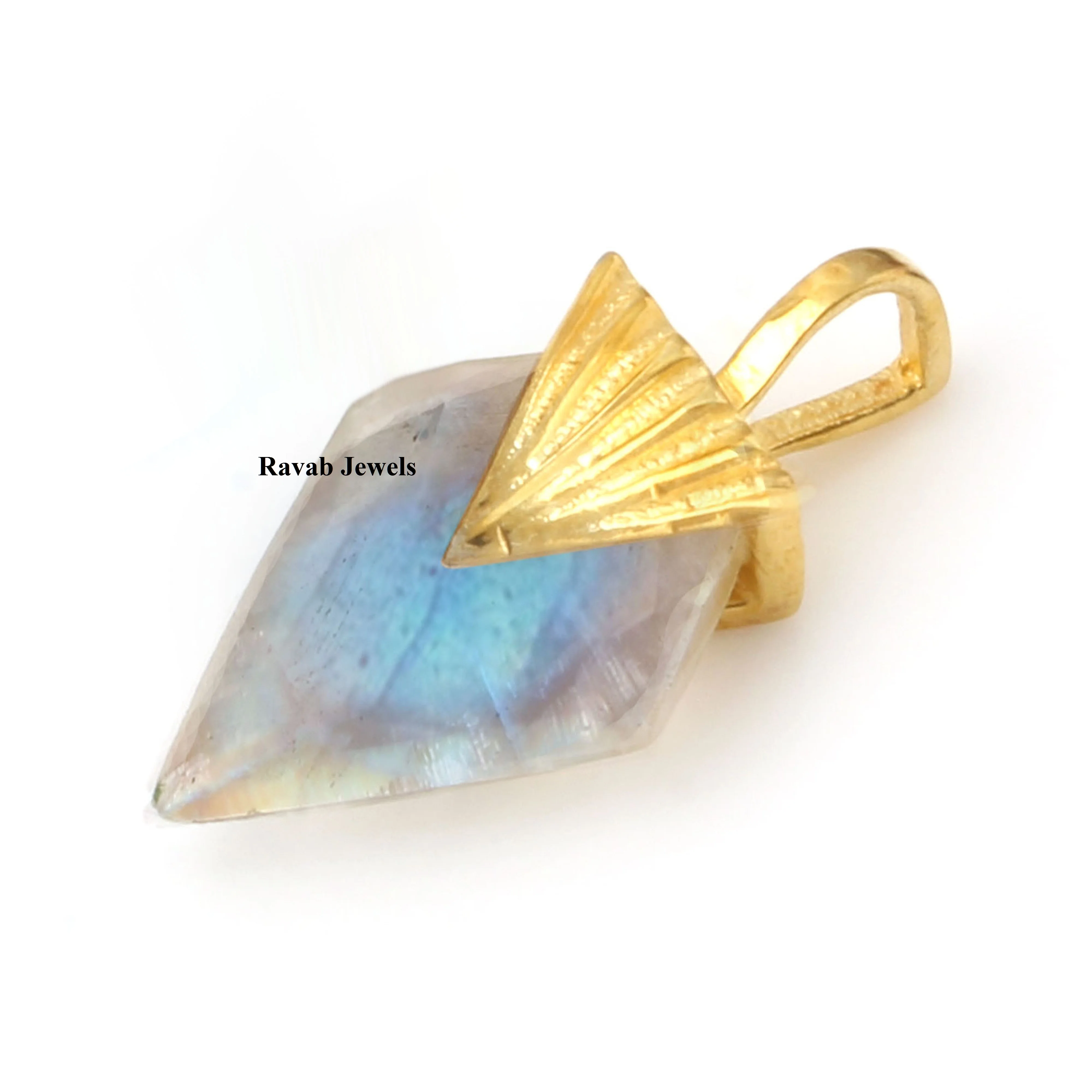 2024 Gemstone Pendant Gold Plated Customize Silver Jewelry 925 Sterling 10x14mm Blue Rainbow Moonstone Trendy Women Wedding Gift