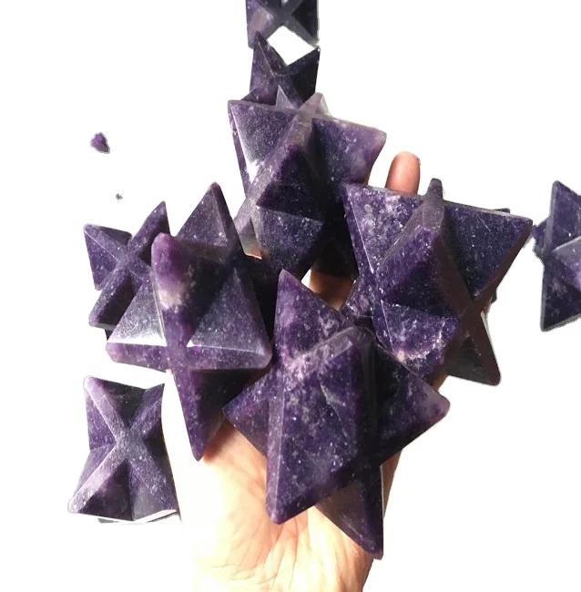 Оптовая продажа натуральный кристалл LEPIDOLITE MERKABA звезда для проявления энергии Рейки исцеляющий Кристалл STAR