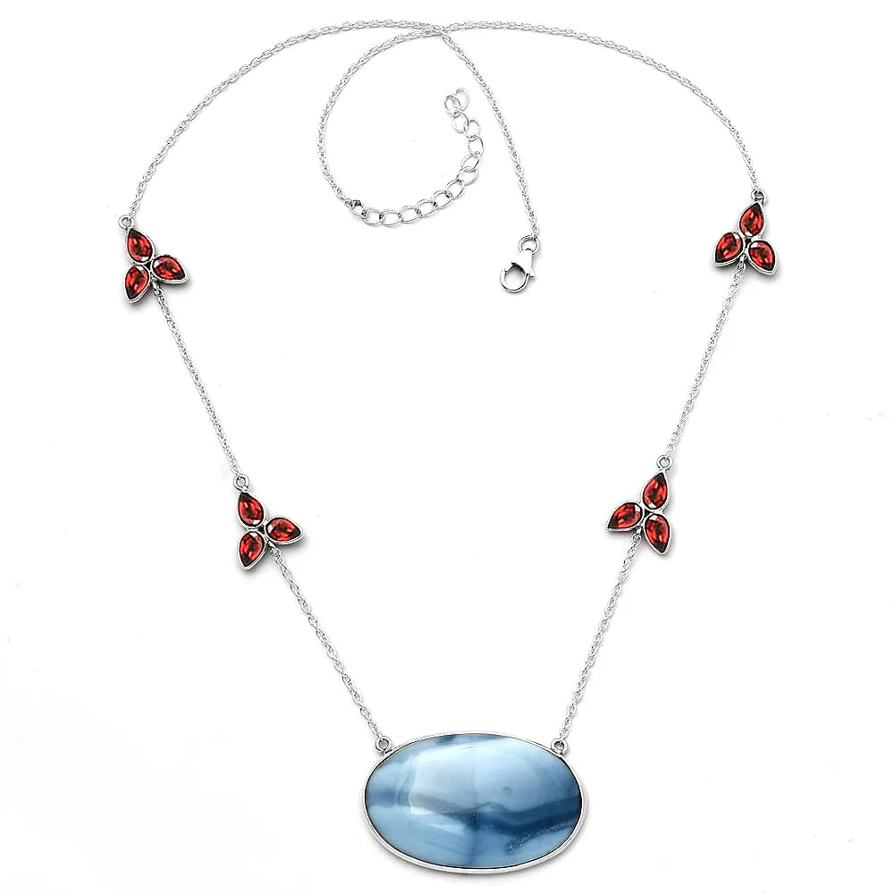 Trendy 925 Silver Necklace with Owyhee Opal Garnet & Diamond Semi-Precious Stones for Religious Weddings Gifts Top Trendy N-1004