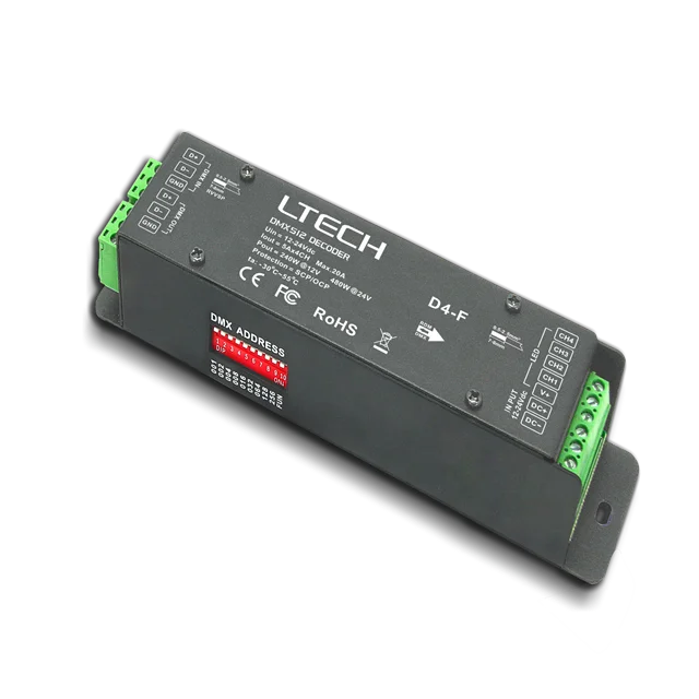 LTECH D4-F 12-24V 4CH*5A CV DMX512 Decoder RGBW Light strip Constant Voltage Dmx512 Controller RGBW DMX Decoder 4 channel