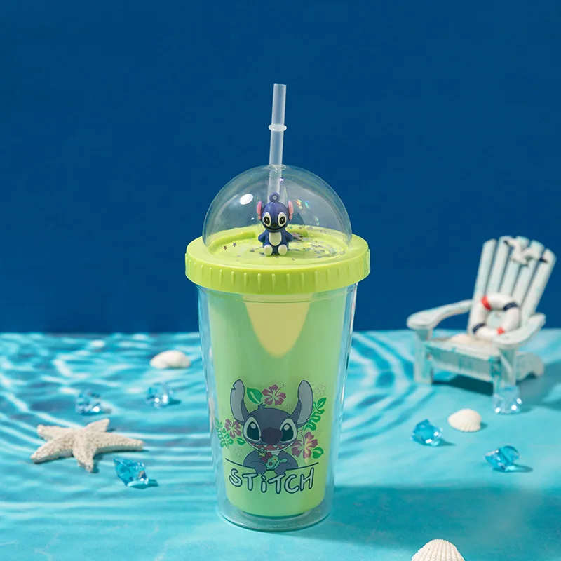 Stitch Kids Cute Cartoon 450ML large plastic travel water cup with straw plastic cups drinking cups