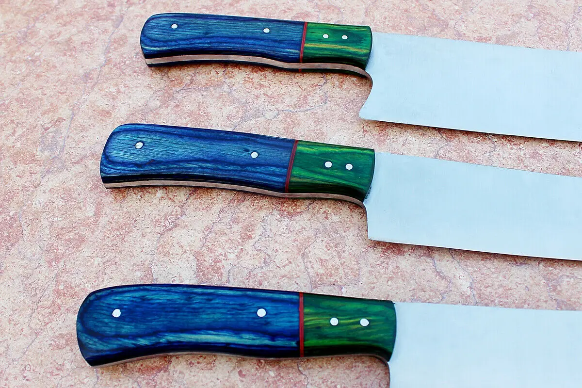 Top Quality Custom Handmade Stainless Steel Professional  Chef Kitchen Knife Wood Handle  With Leather Sheath