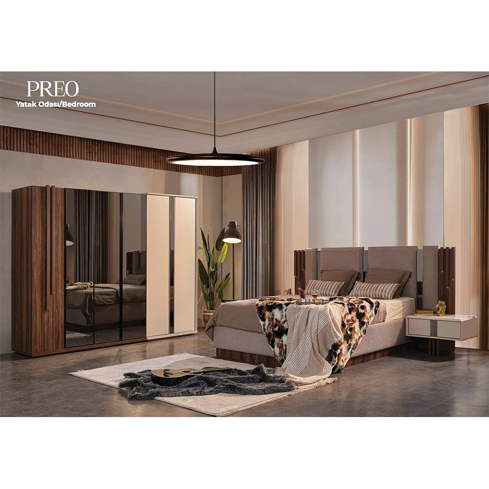 Italian Style Luxurious Modern Bedroom Furniture Set European Minimal High End Turkish Furniture Mirror Headboard Glossy White