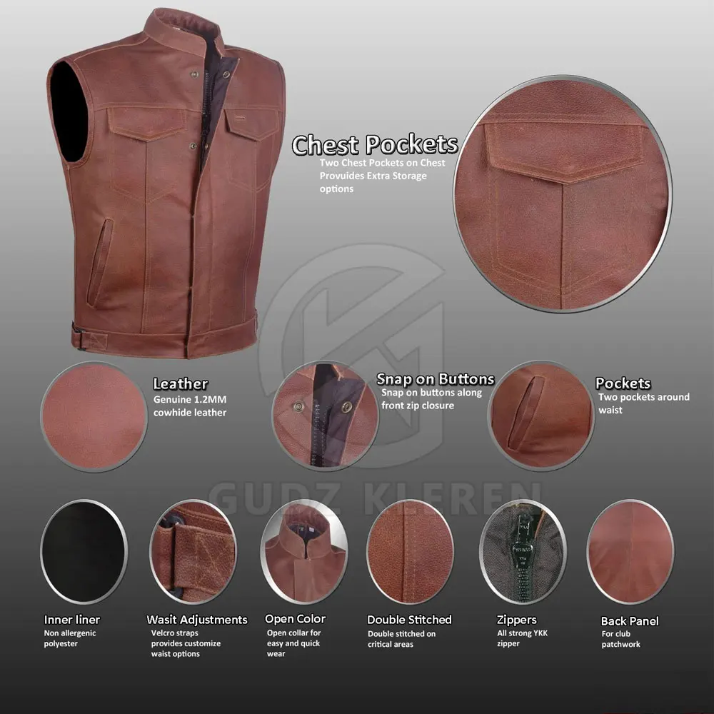 Breathable Winter Warm Men Leather Vest Casual Wear Reasonable Price Men Leather Vest For Sale