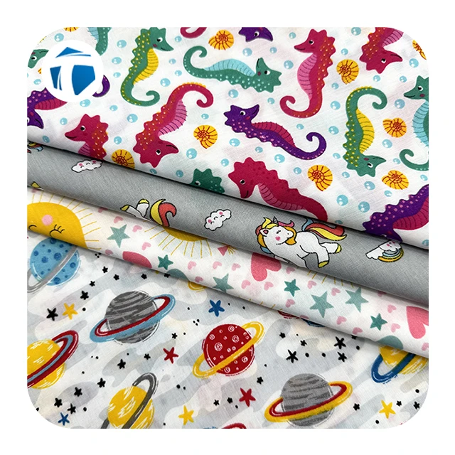 High end cartoon style printed fabric for infants and young children 110gsm 100gsm 90gsm 80gsm export to africa