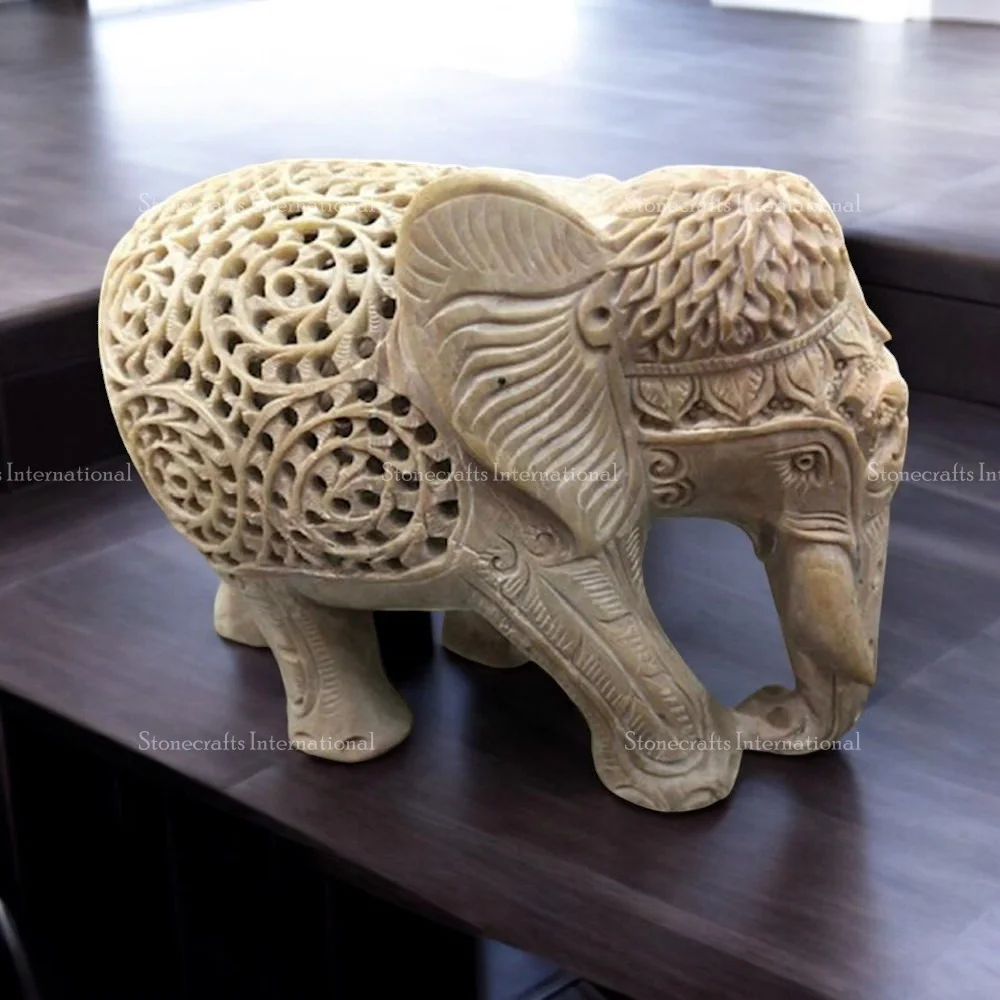 Natural Customized Carved Shiny Soapstone Incredible Hand Undercut Elephant Animal Figures For Home Decoration & Corporate Gifts