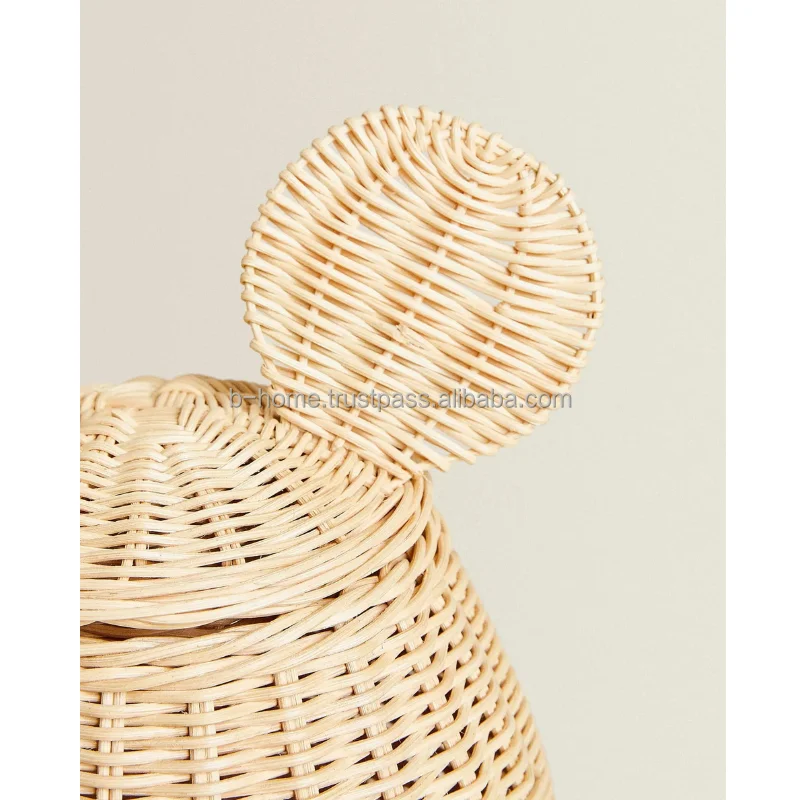 2024 New Arrival Beige Rattan Basket with Unique Design Wicker Material Ear Weave for Kids Made in Vietnam Handicraft