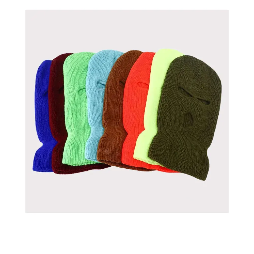 Solid Color Knit Balaclava Face Mask Elastic Hooded Scarf Hat Outdoor Windproof Warm Beanies For Women Girls Autumn & Winter