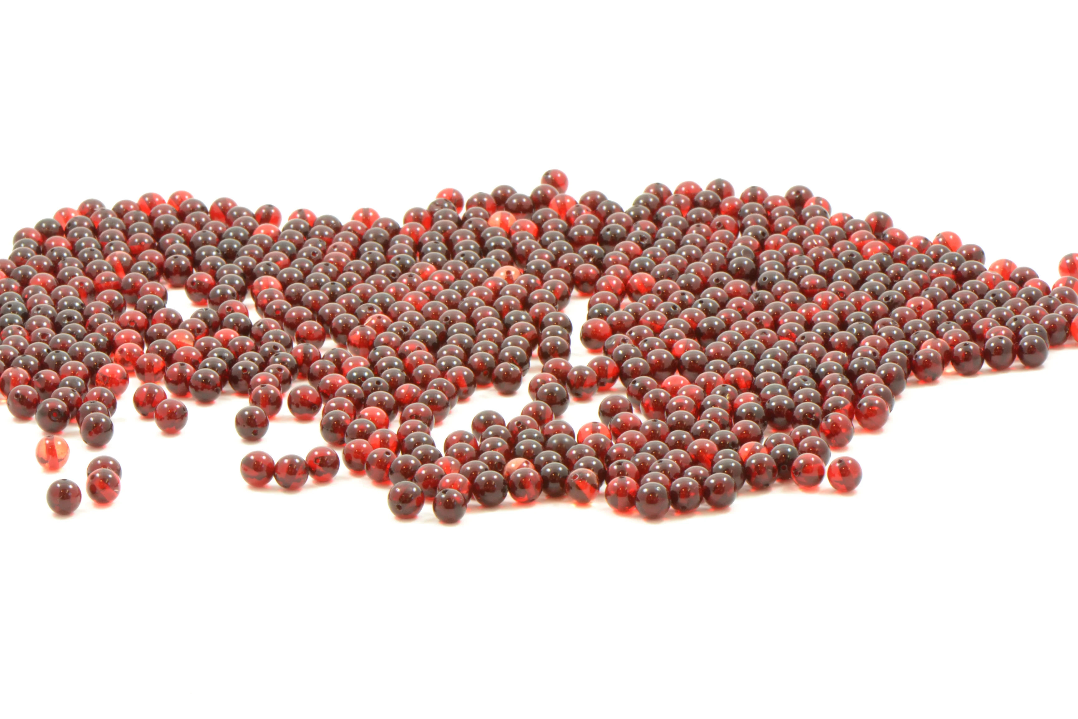 Loose Baltic Amber Beads, Genuine Baltic Amber, Round Style, Drilled, Red Color