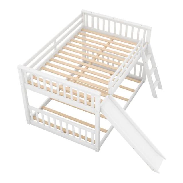 Full over Full Bunk Bed with Convertible Slide and Ladder White OEM Service Supplier Vietnam Following Your Brand